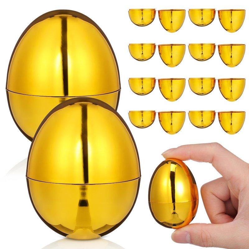MAGICLULU 12pcs Bright Gold Easter Eggs, Fillable Plastic Empty Gold Egg for Hunt Basket Stuffers, Classroom Prizes Easter Party Decor, Easter Eggs Hunt Basket Stuffers Fillers