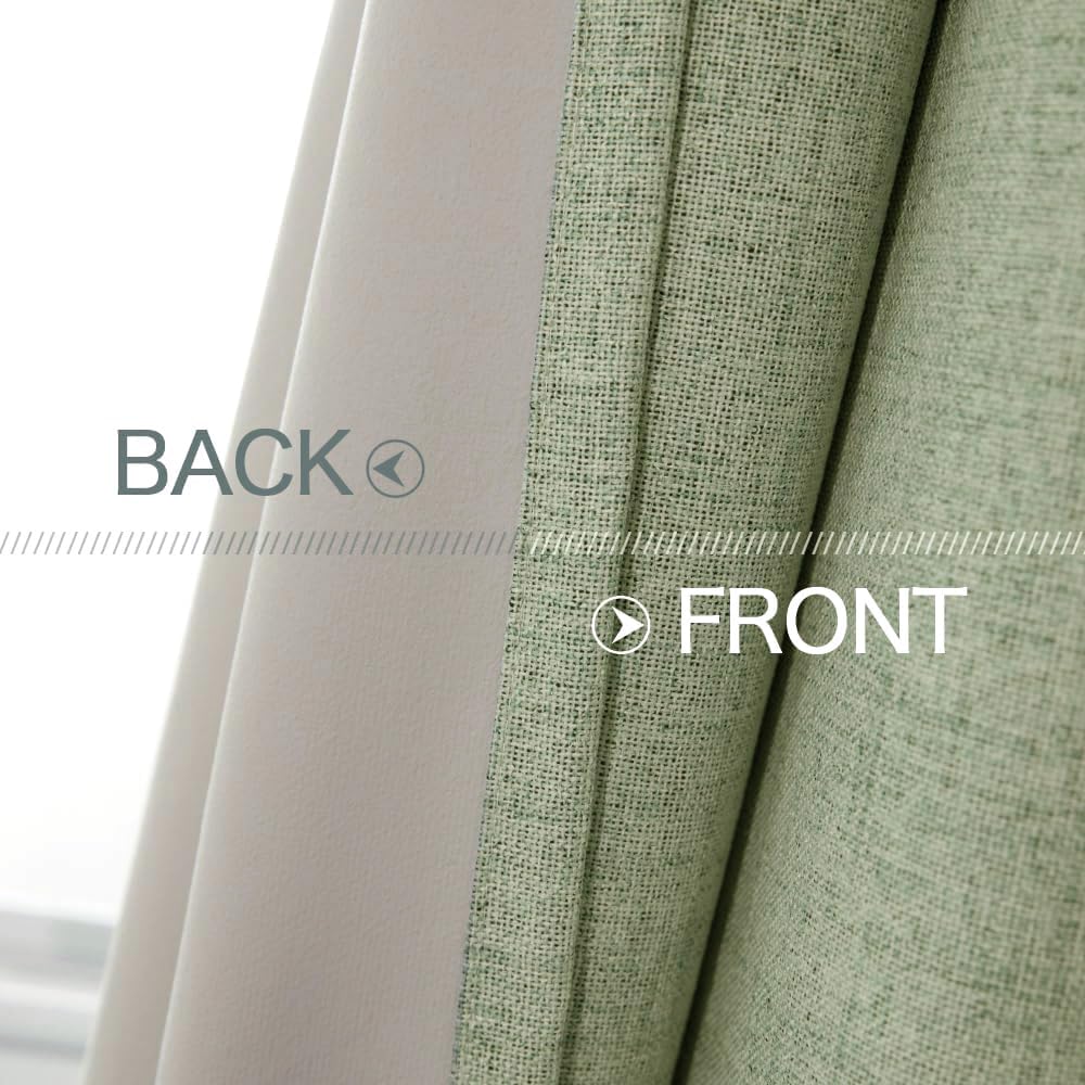 MIULEE Blackout Curtains - 100% Thermal Insulated Linen Texture - Sage Green, 52x84 Inch (2 Panels)