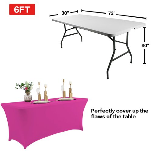 IVAPUPU 6FT Table Cloth for Rectangular Fitted Events Stretch Fuchsia Table Covers Washable Cover Spandex Tablecloth Protector for Party, Wedding, Cocktail, Banquet, Festival