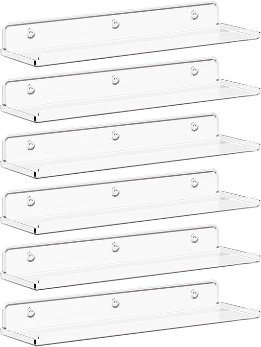 Lifewit Acrylic Floating Shelves - Versatile Wall Organizer for Bathroom & Home Decor | 14" Clear, 6 Pack