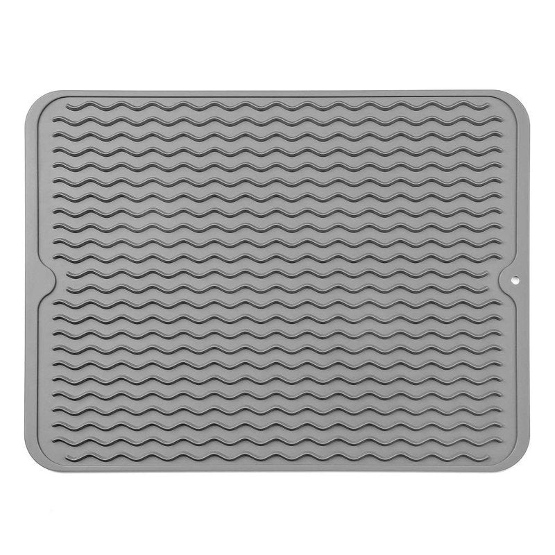MicoYang Silicone Dish Drying Mat for Kitchen Counter or Sink, Refrigerator or Drawer Liner, Easy Clean, Eco-Friendly, Heat-Resistant, Grey, 16 inches x 12 inches