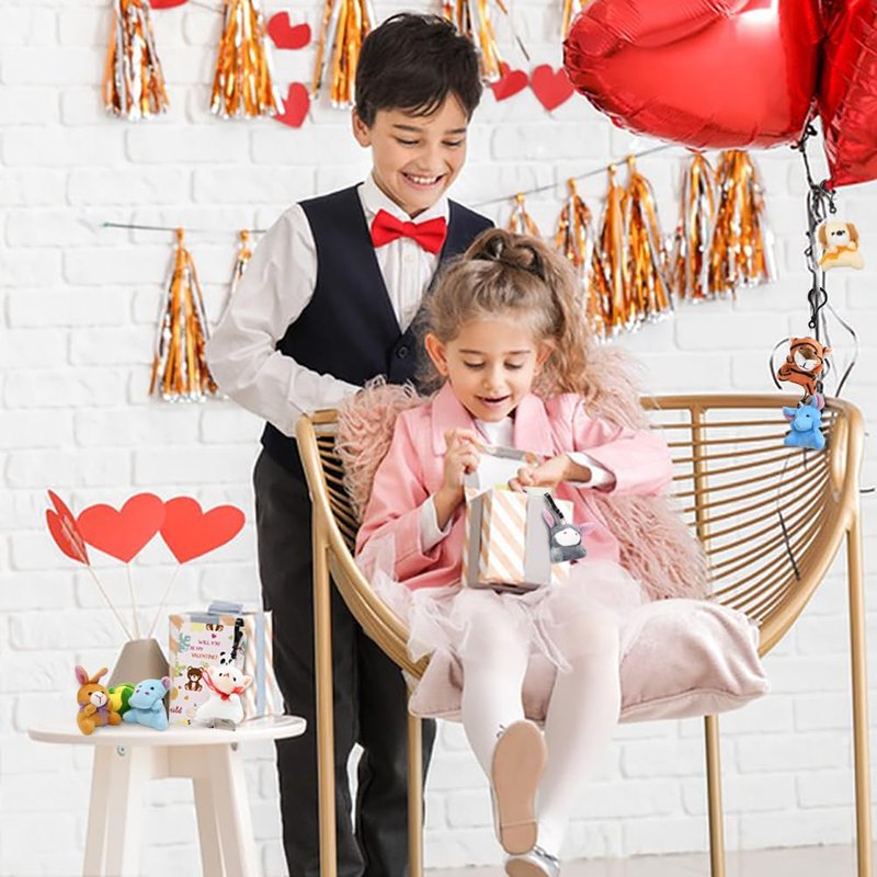 24PCS Valentines Day Cards with Small Stuffed Animals Plush Toys Set, Little Mini Stuffed Animal Keychain Valentine Exchange Cards for Kids Classroom School Exchange Prize, Valentines Day Gifts