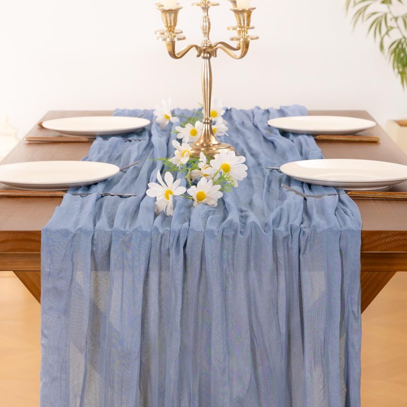 Socomi Dusty Blue Summer Cheesecloth Table Runner Boho Rustic Gauze 120 inch 10FT Cheese Cloth Sheer Runner for Wedding Party Baby Shower Birthday Home Decor Holiday Decorations
