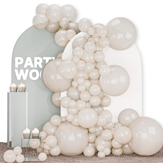 PartyWoo Pearl Beige Balloons 140pcs Different Sizes Pack of 18 12 10 5 Inch Off White Sand Cream Ivory Balloon Arch Kit Garland for Wedding Bridal Baby Shower Birthday Party Decorations White-Z41