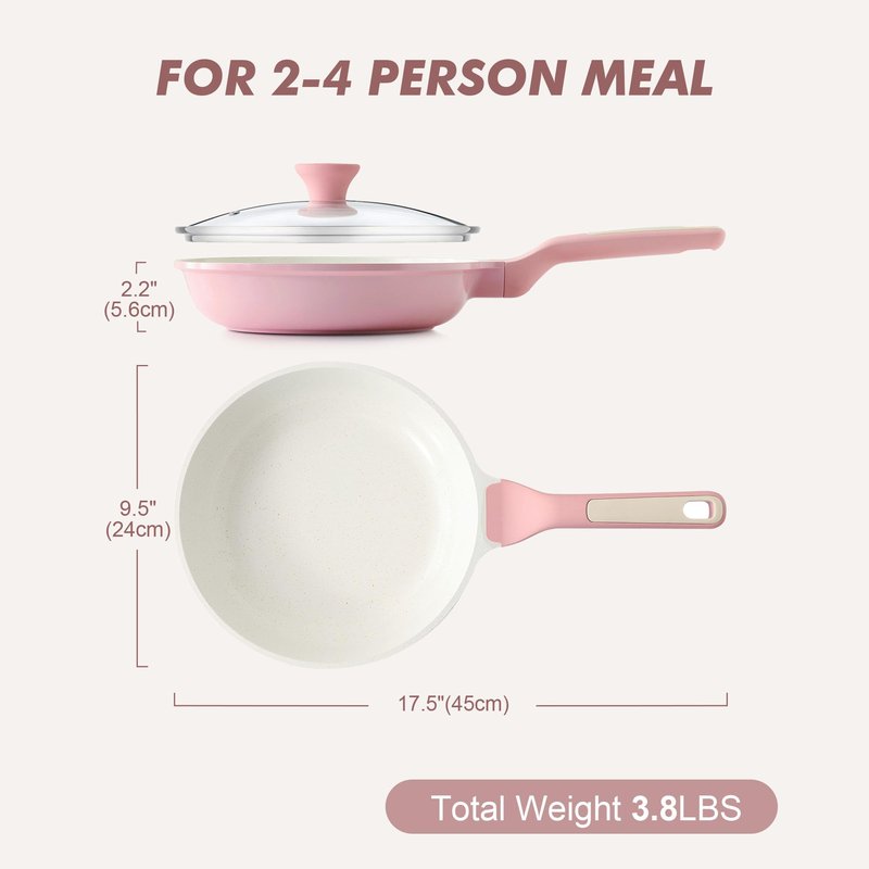 SENSARTE Nonstick Ceramic Frying Pan with Lid 9.5 Inch Omelet Pan Skillet, Free of Intentionally Added PFAS/PTFE Non-toxic Chef's Pan Induction Compatible Pan, Heat Resistant Handle, Sakura Pink