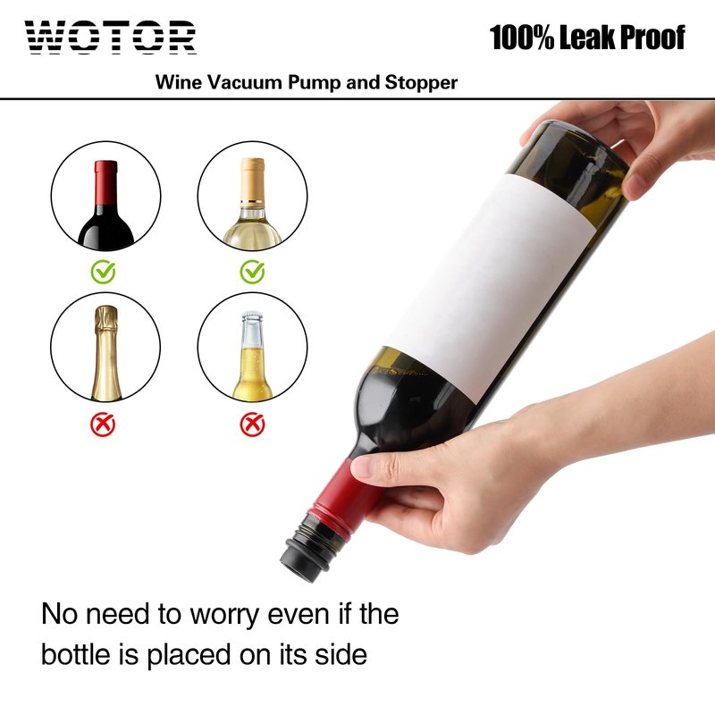 WOTOR Wine Stoppers Vacuum, Silicone Wine Saver & Preserver, Reusable Bottle Sealer, Keep Fresh (Black, 12 Pieces)