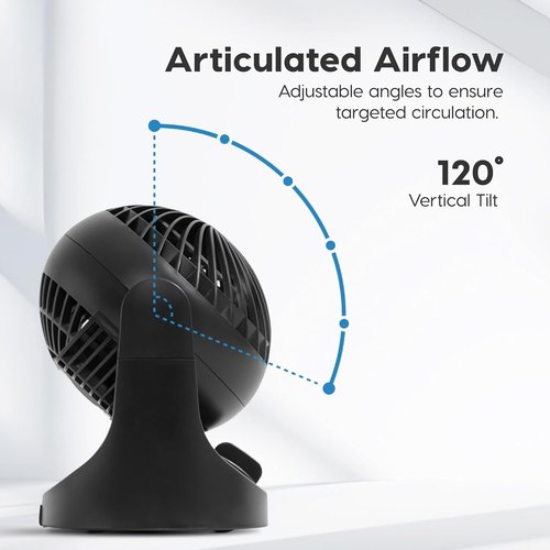 IRIS USA WOOZOO Mini Desk Fan - Quiet Air Circulator with 3 Speeds & 112° Tilt - Black, 32ft Air Distance