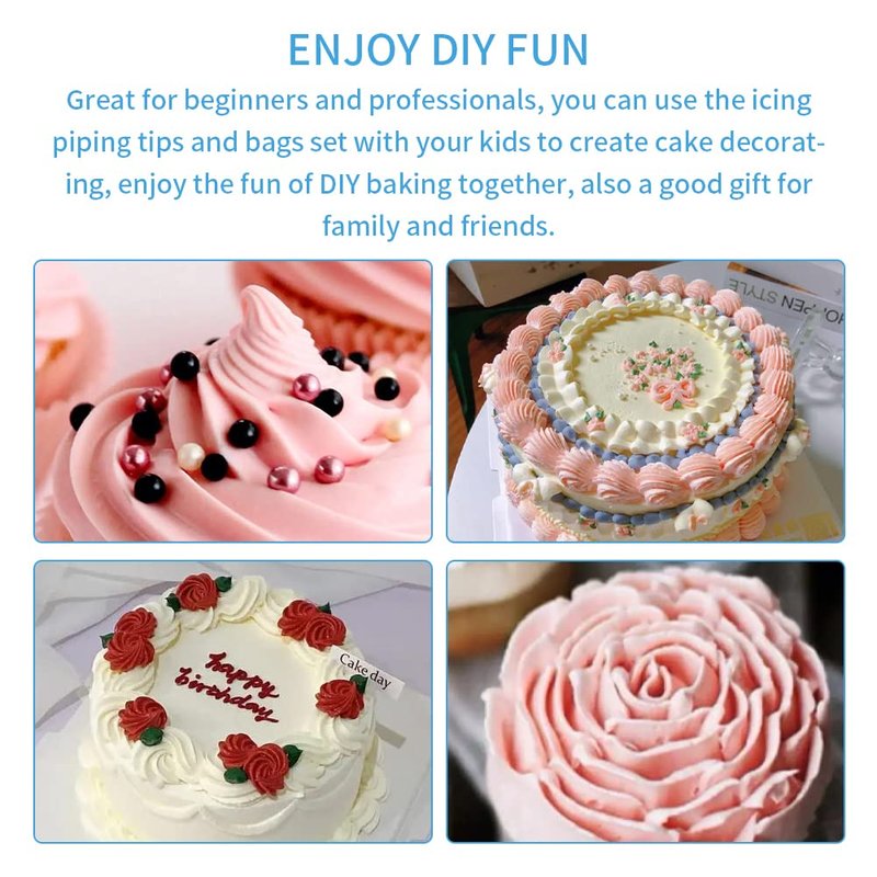 27-Piece Cake Decorating Kit with 24 Stainless Steel Nozzles, Reusable Silicone Bag, Coupler & Tie - Icing Bags and Tips Set for Cupcakes, Cookies & Baking