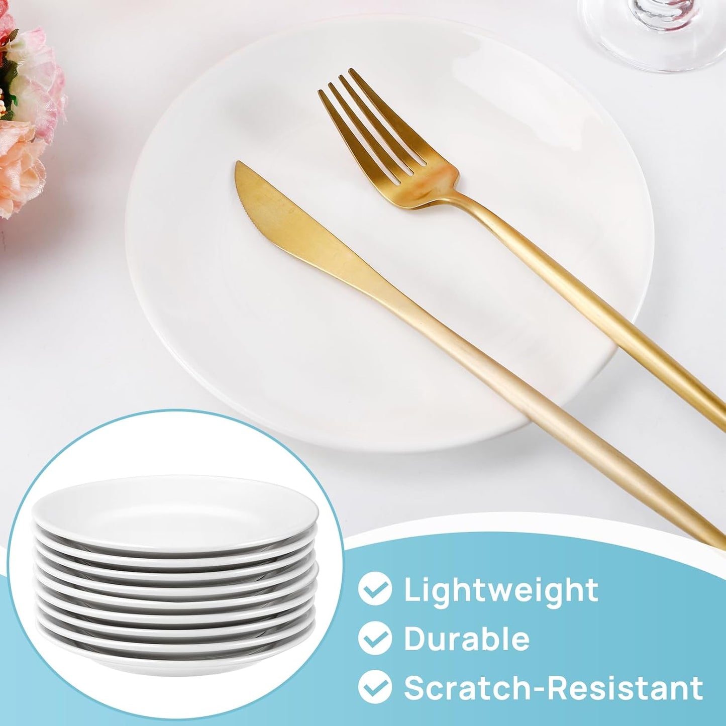 Skiennix 6-Piece Ceramic Dessert Plates Set - 7-Inch White Porcelain Salad & Appetizer Dishes | Microwave & Dishwasher Safe