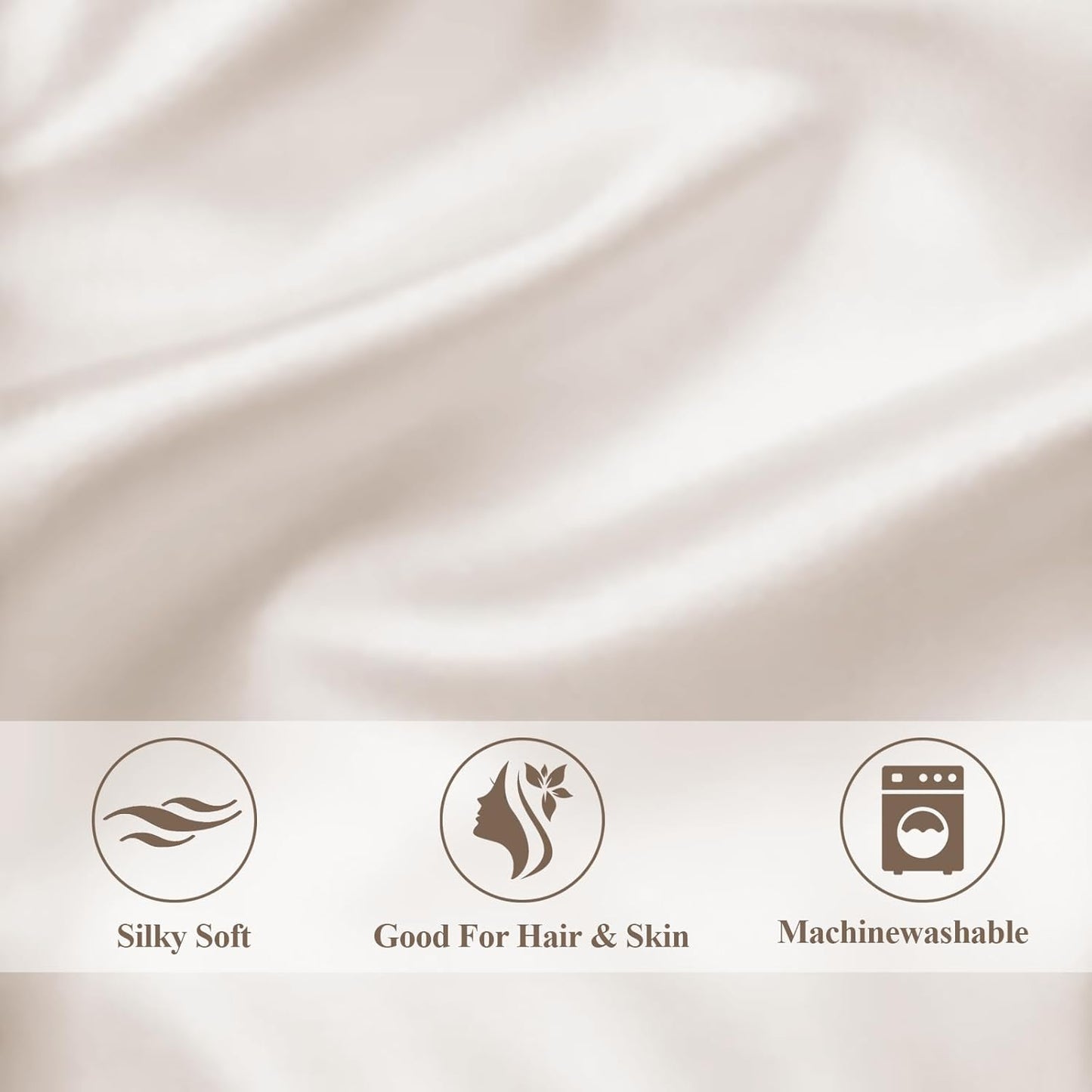 Skiennix Queen Satin Pillowcase Set - Luxurious Hair Care | 2 Beige 20x30 Cases with Scrunchies