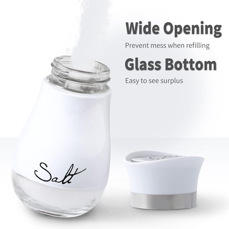Lonffery Salt and Pepper Shakers Set - Salt Containers for Gifts, Kitchen Decor, Home, RV, Camp, BBQ, 4 oz Farmhouse Spice Dispenser with Glass Bottom, Black and White, Set of 2