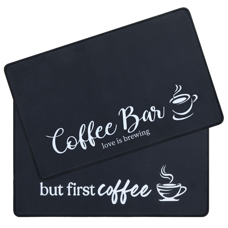 SHACOS Christmas Coffee Mat 2-Pack 12x19 Absorbent Non Slip Coffee Maker Mat for Countertop Accessories Heat Resistant, Christmas Red