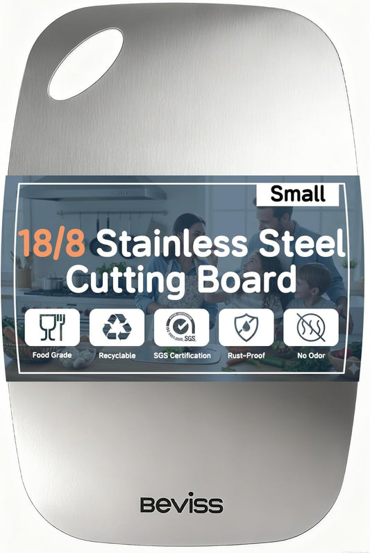 **304 Stainless Steel Cutting Board - Non-Toxic Double-Sided Design | 11.45" x 8.15" Dishwasher Safe for Meat, Vegetables, and Fruit**