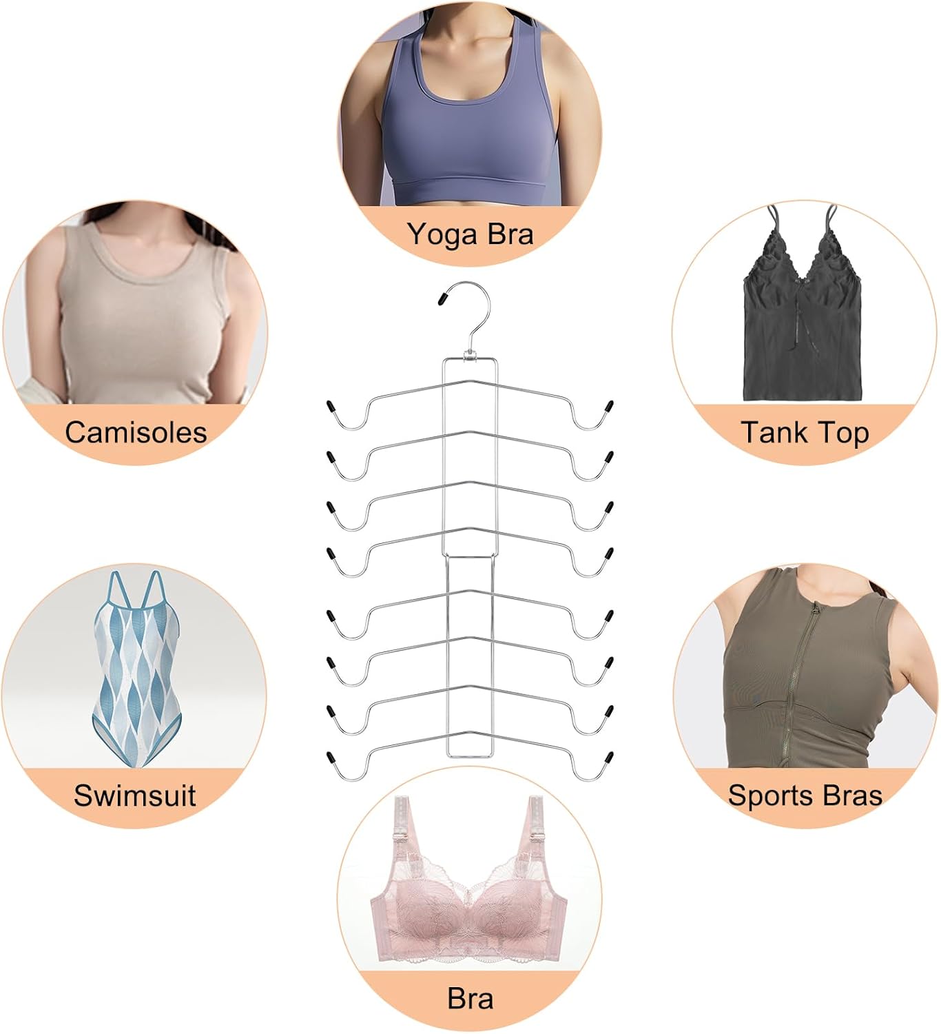 TOPIA HANGER 2-Pack Tank Top Hanger - 8-Layer Space-Saving Bra Organizer for Closet Storage | Silver CT79B
