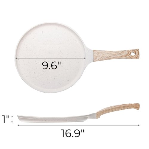 Hiceeden Nonstick Crepe Pan with Spreader, 10-Inch Tortilla Pan with Detachable Handle, Ceramic Coating Pancake Dosa Tawa Griddle Pan, for All Stove, Induction Compatible, PFOA Free (White)