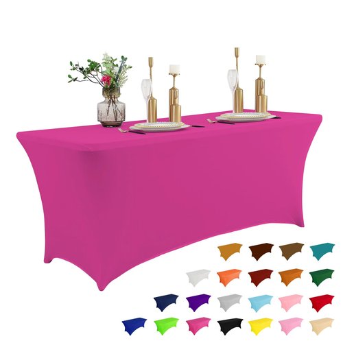 IVAPUPU 6FT Table Cloth for Rectangular Fitted Events Stretch Fuchsia Table Covers Washable Cover Spandex Tablecloth Protector for Party, Wedding, Cocktail, Banquet, Festival