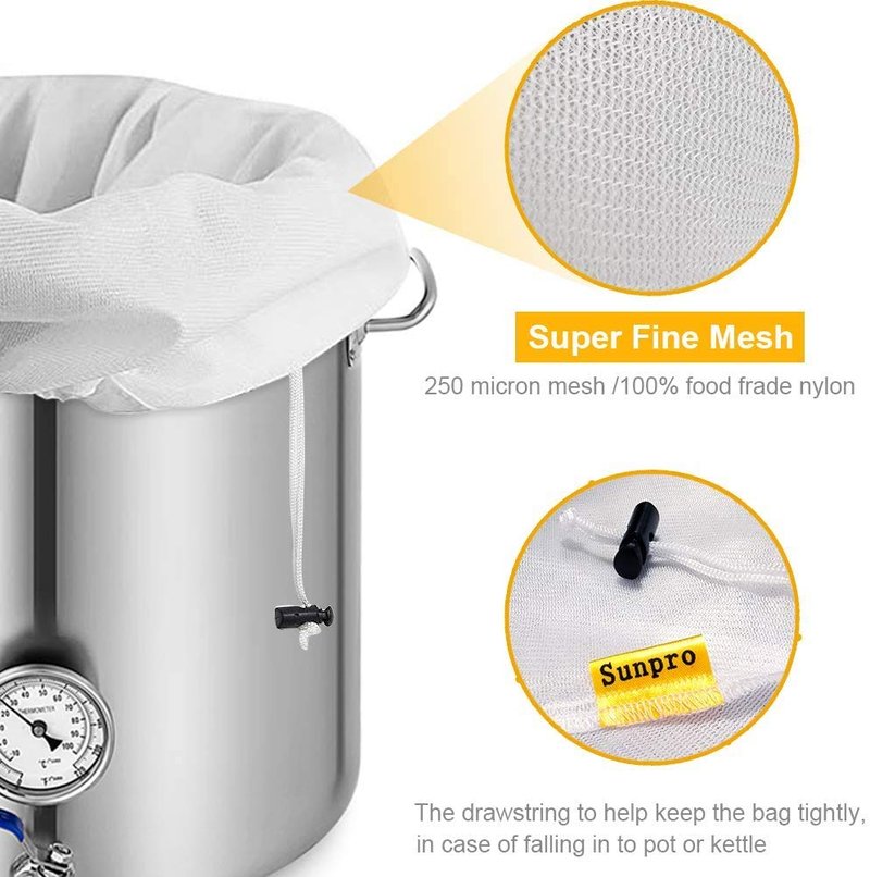 2 Pack Extra Large Brew Bag (31" x 31") - Reusable Fine Mesh Straining Bag for Beer Brewing, Wine & Cider Press - Heavy Duty Nylon Filter Bag with Drawstring, Fits Kettles up to 20" Diameter