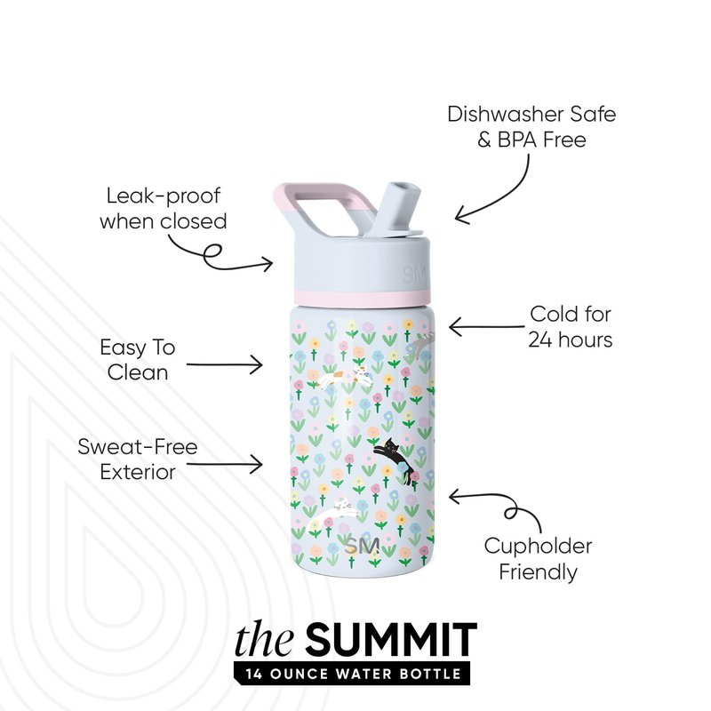 Simple Modern Kids Summit Water Bottle with Straw Lid | 14oz Stainless Steel Cup Insulated Tumbler for Toddlers, School | Frolicking Kittens