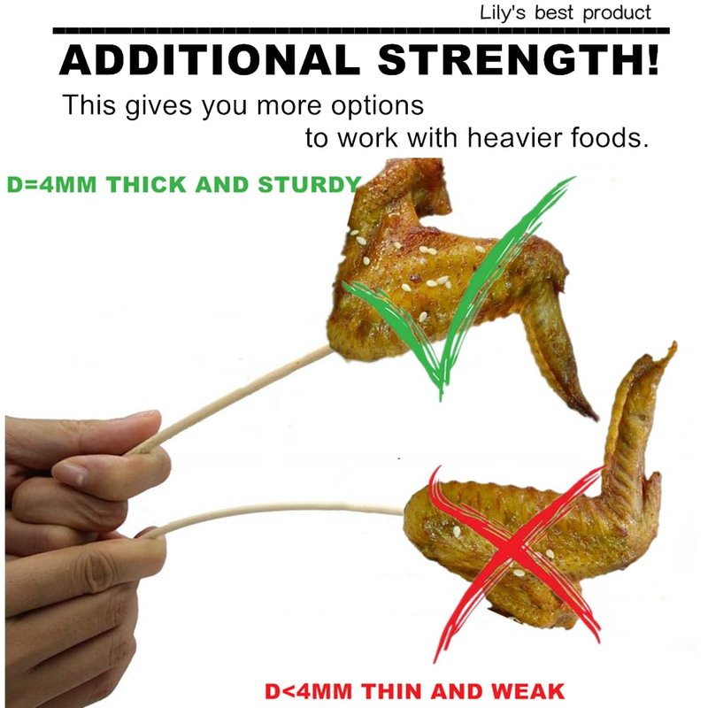 8" Natural Bamboo Skewers for BBQ，Appetiser，Fruit，Cocktail，Kabob，Chocolate Fountain，Grilling，Barbecue，Kitchen，Crafting and Party. Φ=4mm, More Size Choices 6"/10"/12"/14"/16"/17.5"/30"/36"(200 PCS)