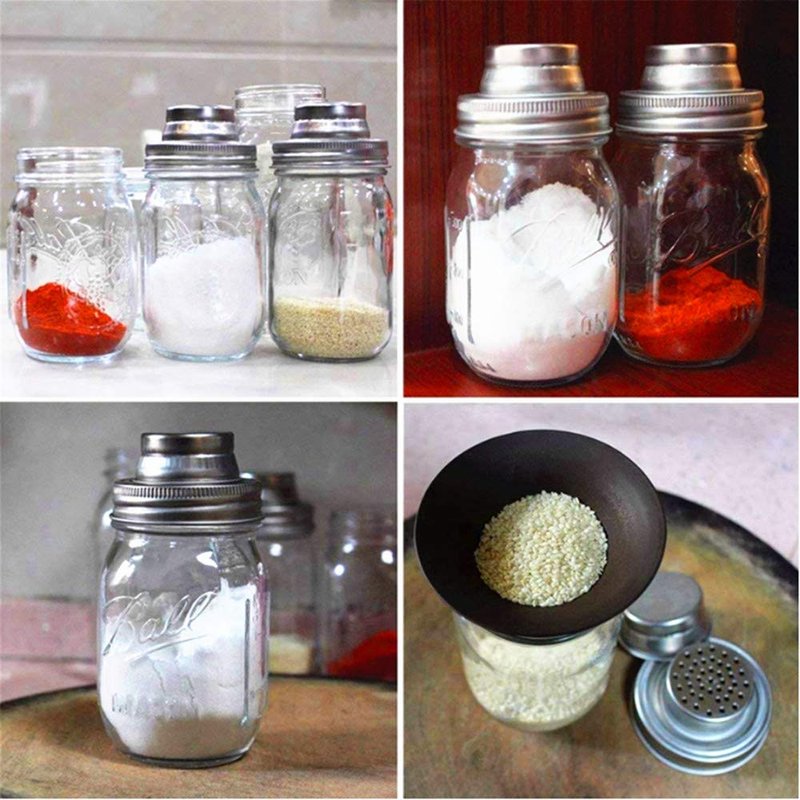 4 Pack Mason Jar Shaker Lids Stainless Steel with Silicone Seals for Spices Dredge Flour Sugar Salt Peppers and Any REGULAR MOUTH Canning Lid