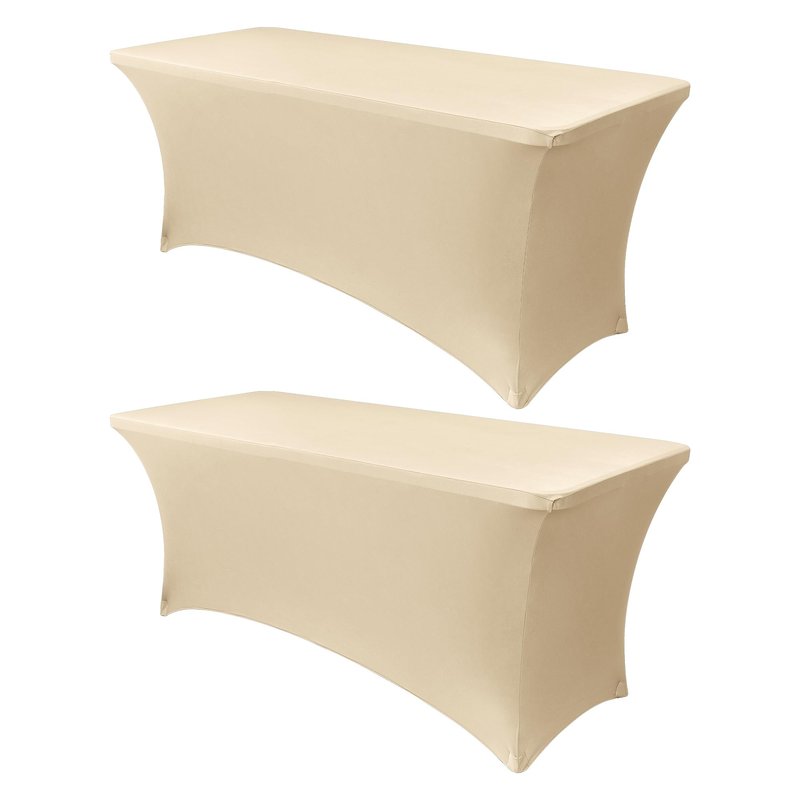 Obstal 8ft Stretch Spandex Table Cover for Standard Folding Tables - Universal Rectangular Fitted Tablecloth Protector for Party （Champagne, 96 Length x 30 Width x 30 Height Inches）