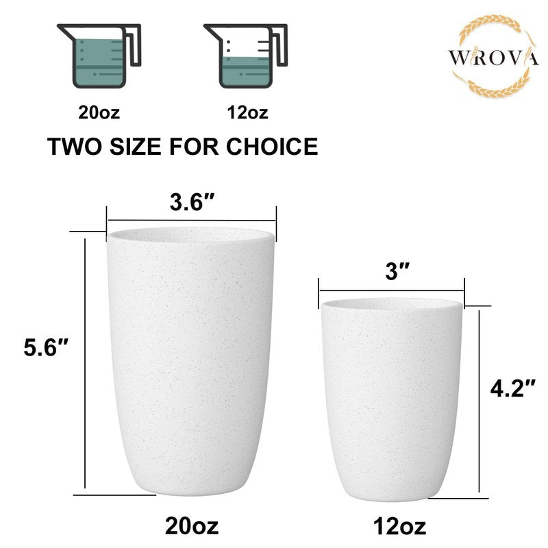 Wrova Wheat Straw Cups 6 Set of 6 Good Alternative to Plastic Reusable Cups 20 oz Unbreakable Drinking Cup Reusable Dishwasher Safe Water Plastic Glasses - White