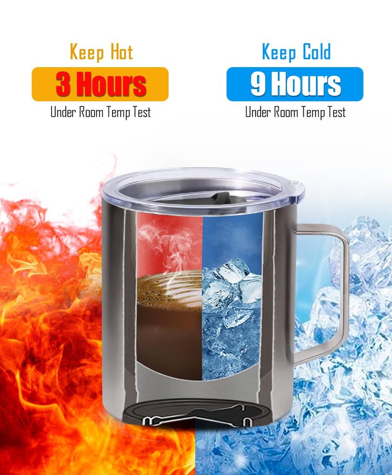 SUNWILL Travel Coffee Mug Set of 2, Insulated Tumbler with Lid, 14 oz Stainless Steel Cup with Handle for Camping, Office, Home, Powder Coated Navy Blue & Wine Red