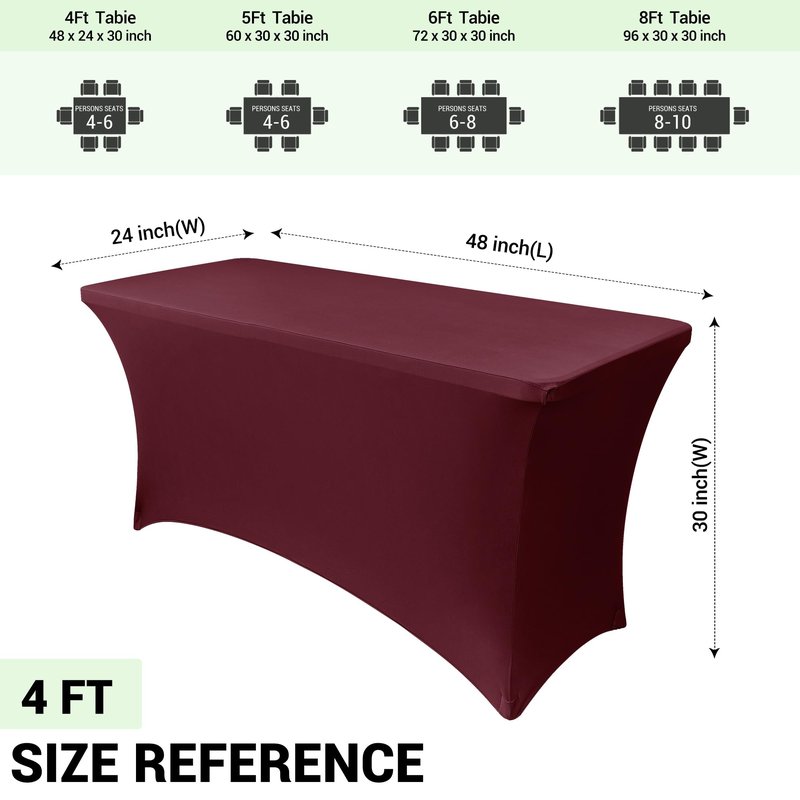 Obstal Spandex Table Cover 4ft Fitted Tablecloth Rectangular - Stretch Rectangle Folding Table Cloth for Birthday Party Wedding Banquet, Wine Red, 48L x 24W Inch
