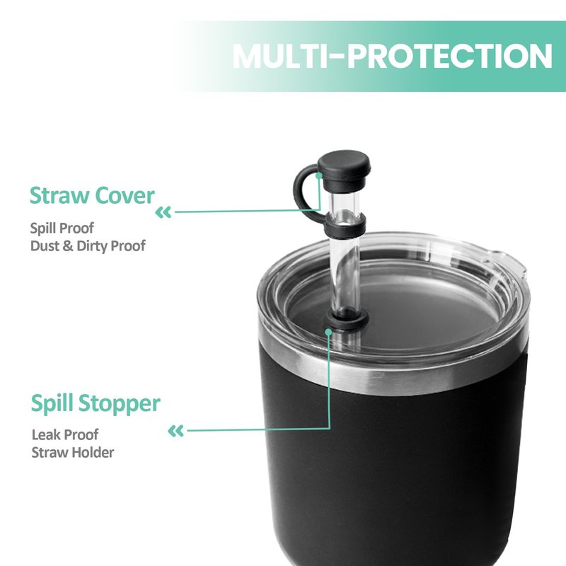 Straw Cover for YETI Cup, 4 Sets Silicone Spill Stopper Compatible with YETI Tumbler, Leak Proof Kit of Mug Accessories Including 4 Straw Cover, 4 Leak Proof Stopper (Black 4PCS)