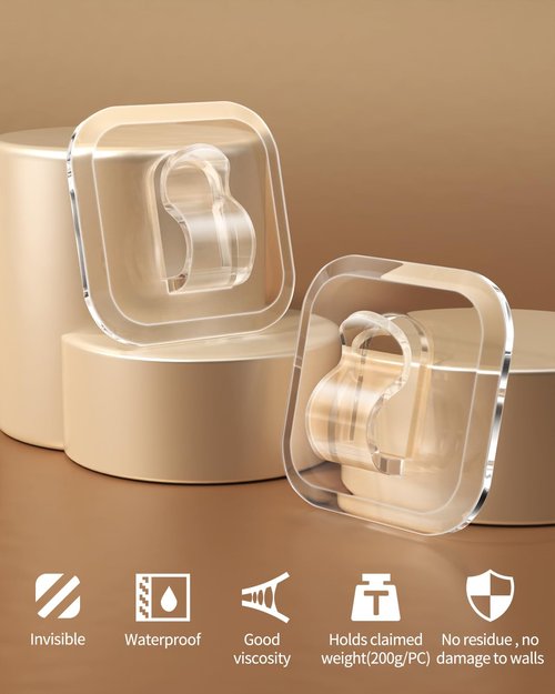 ispneay 50 Mini Light Hooks with Adhesive Strips: Indoor Clear Small String Light Clips Damage Free - Plastic Wall Hook for Hanging - Fairy Tiny Christmas Light Cable Hangers Clip Decoration Decor