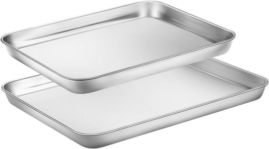 Skiennix Stainless Steel Cookie Sheets - Set of 2 Baking Pans, 10/12 Inch, Dishwasher Safe & Rust Resistant