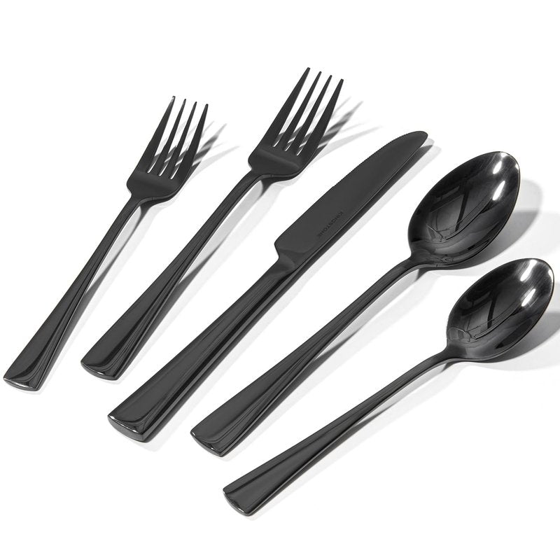 KINGSTONE 18/10 Stainless Steel Flatware, 20-Piece Forged Silverware Set for 4, Mirror Polished Cutlery Set Dishwaher Safe for Home, Restaurant, Wedding, Party, Black
