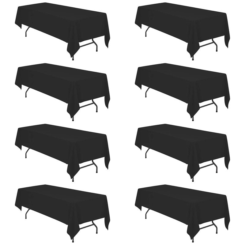 BRILLMAX 8 Pack Black Tablecloths 60 x 126 Inch for 8ft Rectangle Tables - 150 GSM Polyester Fabric, 15" Standard Drop, Water, Stain & Wrinkle Resistant Cloth Cover for Wedding Banquet Dining Buffet