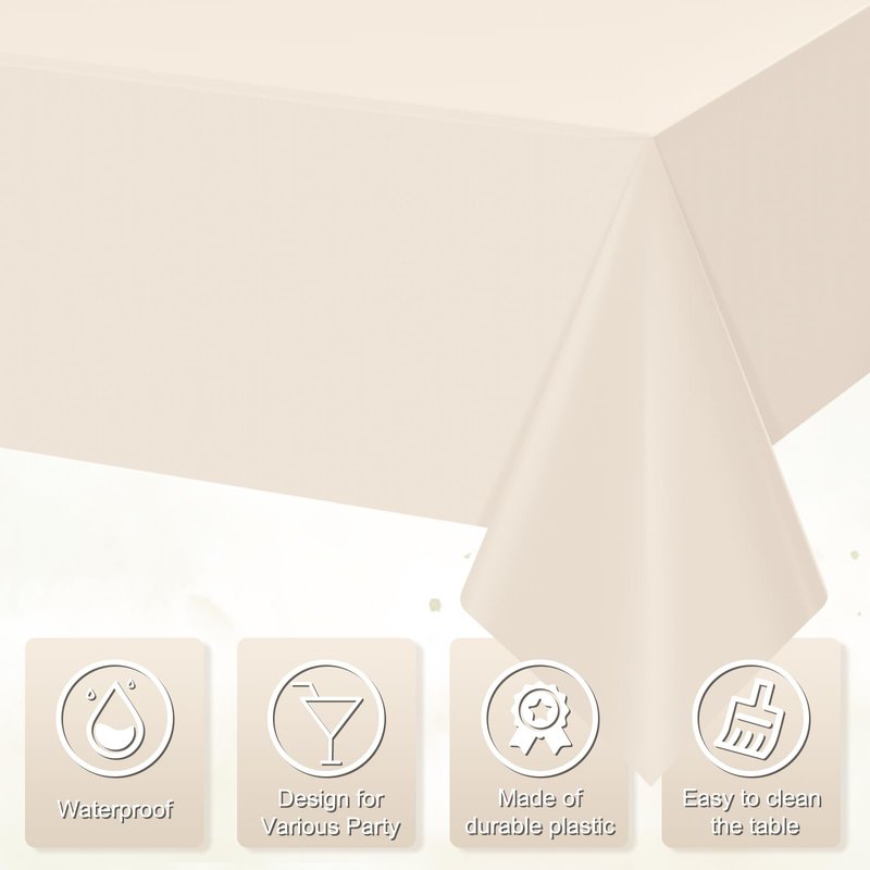 YIDAKO 3Pcs Beige Tablecloths for Rectangle Tables,Disposable Plastic Ivory Table Cloth,Waterproof Cream Table Cover for Birthdays Weddings Anniversary Party Decorations,54 x 108 Inch