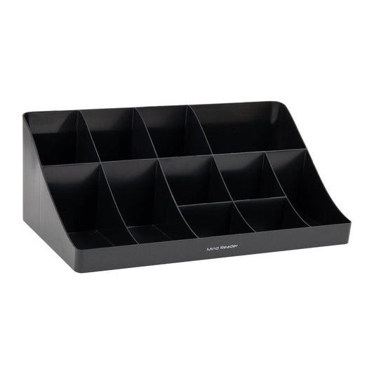 Mind Reader Cup and Condiment Station, Countertop Organizer, Coffee Bar, Kitchen, Stirrers, 17.875"L x 9.5"W x 6.625"H, Black