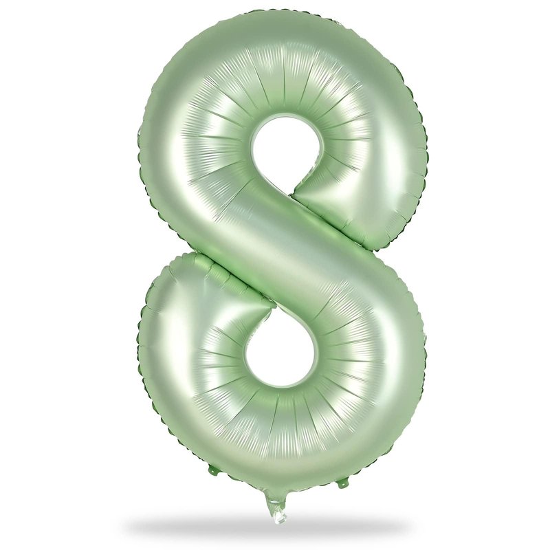 Sage Green Balloon Number 8, 40 Inch Large Self Inflating Foil Number Balloons 0-9, Olive Green Digital 8 Helium Balloon for 8th Girls Boys Women Jungle Safari Birthday Party Anniversary Decorations