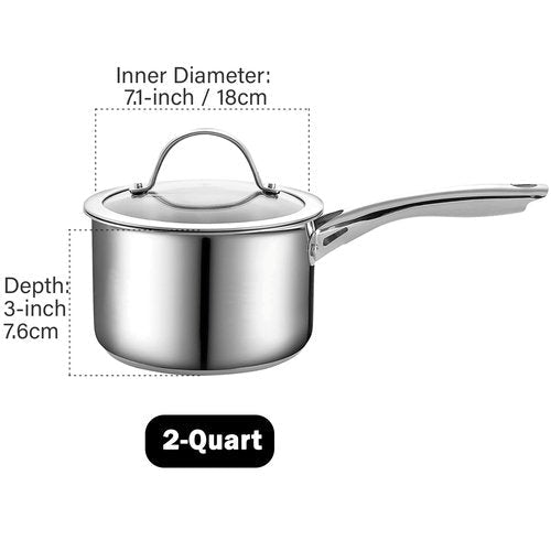 Cooks Standard Classic Stainless Steel SaucePan/Sauce Pan 2-QT with Glass Lid