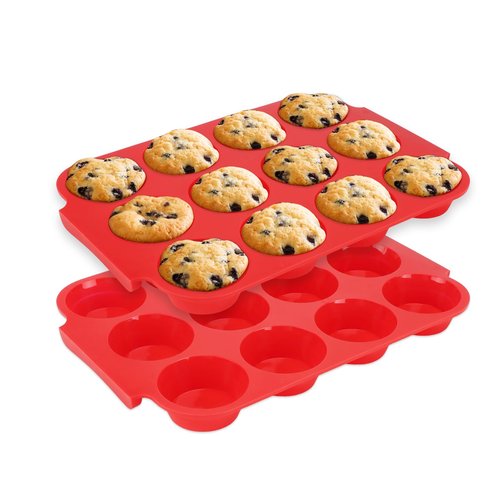 Jalopink 2-Pack Silicone Muffin Pan for Baking – Standard 12-Cup Nonstick Cupcake Pan with Handle, Food-Grade Certified, Odorless, BPA-Free, Silicone Baking Mold for Muffins, Egg Bites, Cupcakes
