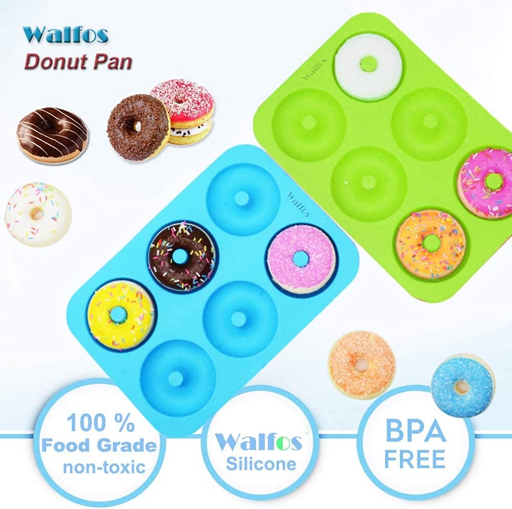 Walfos Non-Stick Donut Pan - Silicone Doughnut Mold, BPA-Free, Easy Release, Set of 3