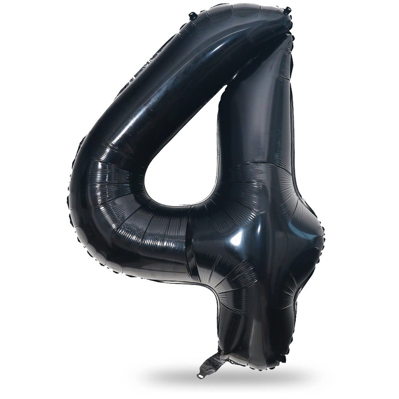 Black Number Balloons, 40inch Large Number 4 Foil Mylar Helium Balloons, Self Inflating Number Balloons 0-9 for Men Boys 4th 40th Birthday Anniversary Party Graduation Celebration Decoration Supplies