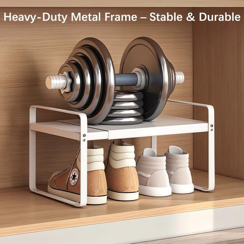 Expandable Metal Shoe Rack by [Brand Name] - Heavy-Duty 1-Tier Free-Standing Shelf | Adjustable Width 14.9"–23.6" for Closets & Entryways