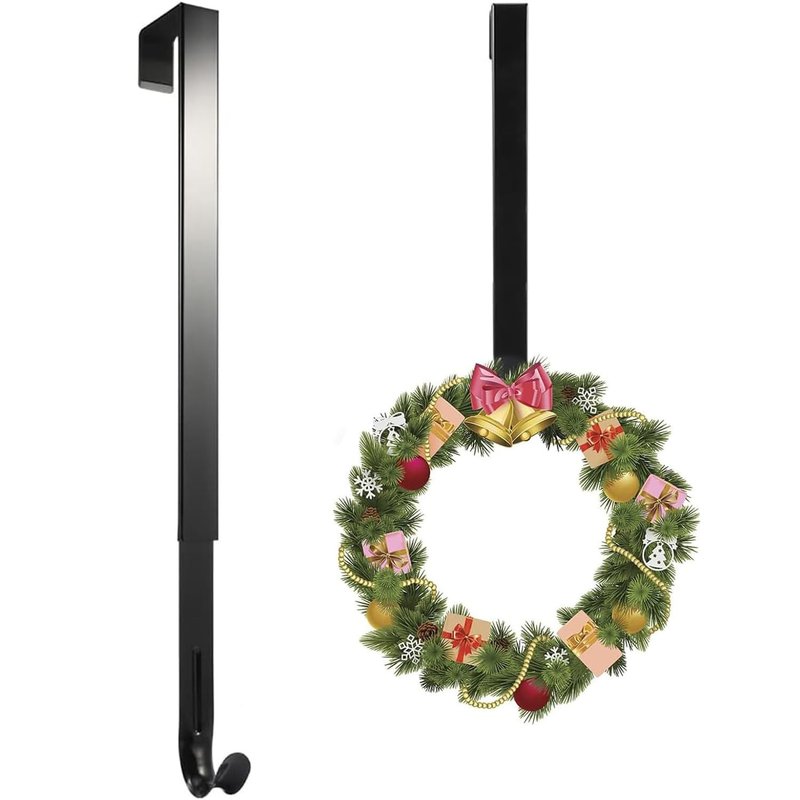 Linwnil Wreath Hanger Adjustable Length from 14 to 26 Inches Wreaths Holder Hook 20LB Heavy Duty for Front Door for Christmas Easter Halloween Decorations Wreath (Black 1pcs, 1)