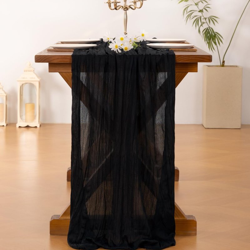 Socomi 10pcs Black Cheesecloth Table Runner Boho Rustic Gauze Summer 120 inch 10FT Cheese Cloth Sheer Runner for Wedding Party Baby Shower Birthday Home Decor Holiday Decorations