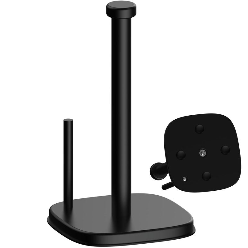 MIROAMZ Paper Towel Holder Countertop, Stainless Steel Paper Roll Holder with Weighted Base Suction Cups, One-Handed Operation Standing Paper Towel Holder for Kitchen Bathroom (Matte Black)