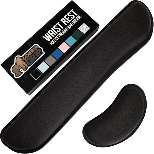 GORILLA GRIP Memory Foam Wrist Rest - Ergonomic Keyboard & Mouse Support Pad Set, Black