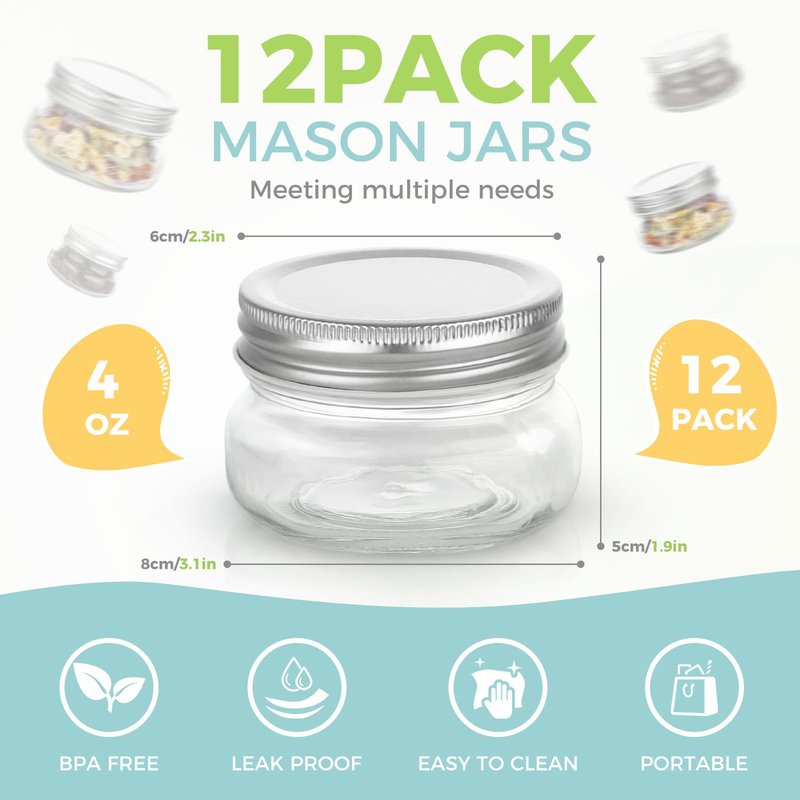 LovoIn Canning Jars - 12 Pack Small Mason Jars 4 oz Glass Canning Jars with Lids for Jam, Honey and Spice, Wedding Favors, Shower Favors1