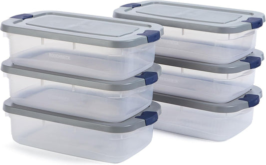 Rubbermaid Roughneck 31 Qt Storage Containers - Pack of 6 with Snap-Fit Grey Lids | Sturdy & Stackable