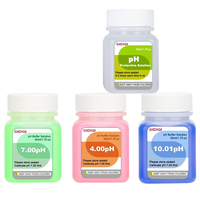 pH Calibration Solution Kit (4,7,10 pH Buffer Solution) & pH Electrode Storage Solution 3 * 50ml pH Buffer Calibration Solution + KCl pH Probe Storage Solution for All pH Meters with High Accuracy