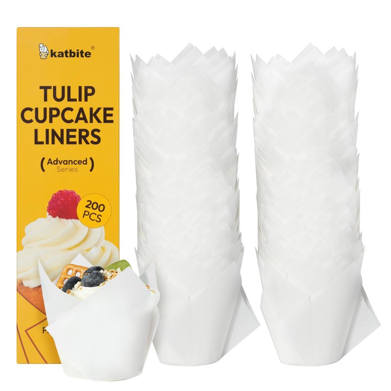 Katbite Tulip Cupcake Liners 200PCS, Muffin Baking Cups ProSmooth Brown