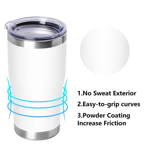 DOMICARE 20oz Tumbler with Lid Stainless Steel Tumblers Bulk, Double Wall Vacuum Insulated Coffee Travel Mug Powder Coated Tumbler, 1 Count (Pack of 1) White